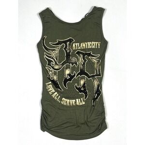 Hard Rock Tank Top Women's Medium Atlantic City Tie Front Green Love All